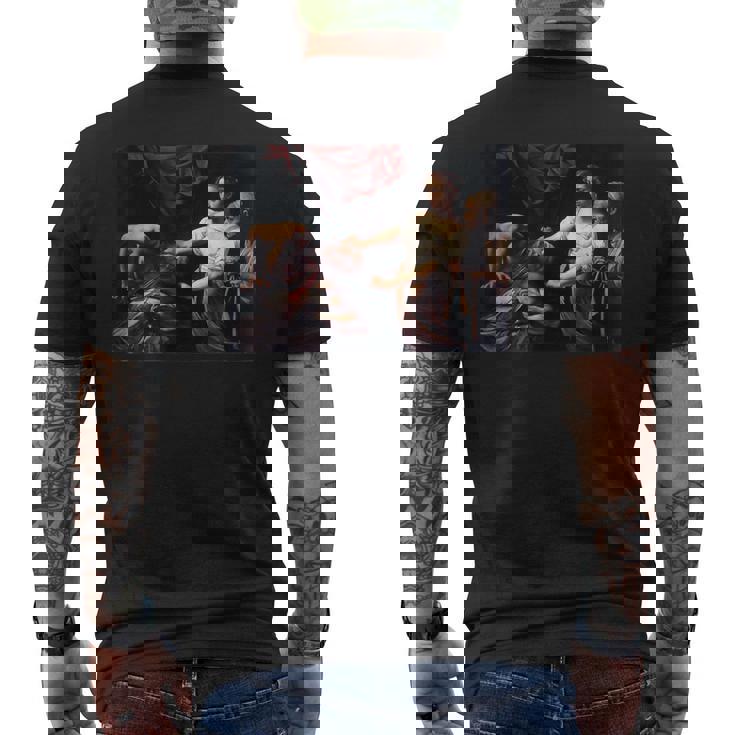 カラヴァッジョのジュディス・ホロフェルネス メンズTシャツ バックプリント