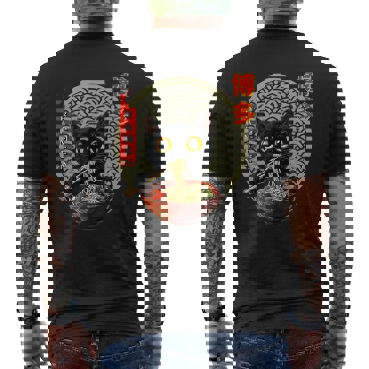 カワイイ猫とラーメン 博多 日本アニメヌードル文化 メンズTシャツ バックプリント