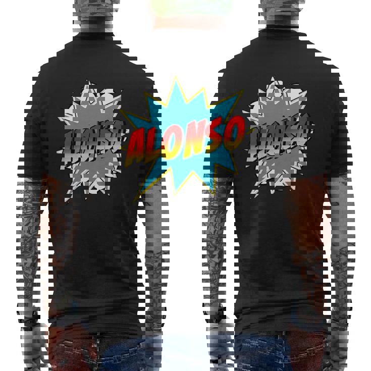 キッズ 男の子 アロンソ 名前 コミック 本 スーパーヒーロー メンズTシャツ バックプリント