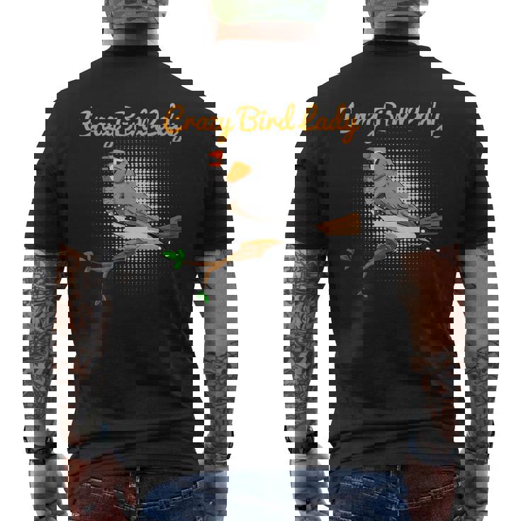 クレイジーバードレディキンカチョウ鳥類学 メンズTシャツ バックプリント
