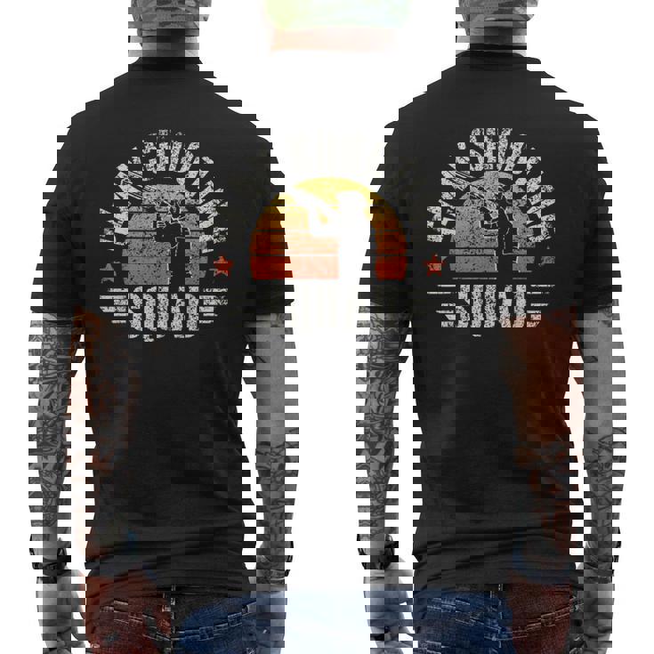 クレー射撃チーム トラップ ピジョン ショットガン からのプル クレー射撃 メンズTシャツ バックプリント