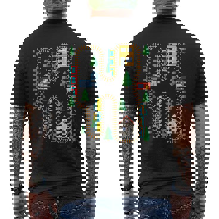 クールなプレイマット 電車線路 かわいい機関車 幼児 メンズTシャツ バックプリント