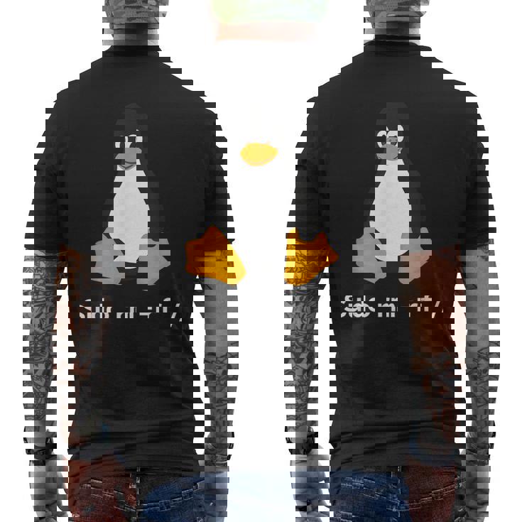 コンピューター -Udo Rm -Rf Tux Linux ペンギン プログラマー メンズTシャツ バックプリント