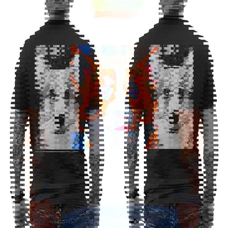 コーギー・ポートレート キュビズム・アート メンズTシャツ バックプリント