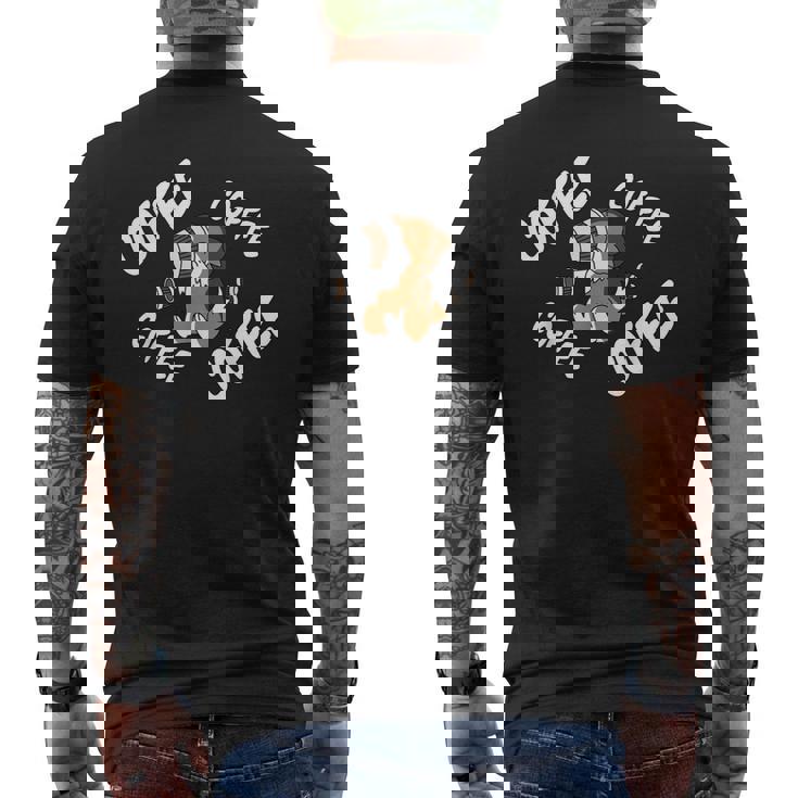 コーヒーシェットランド・シープドッグ犬 メンズTシャツ バックプリント