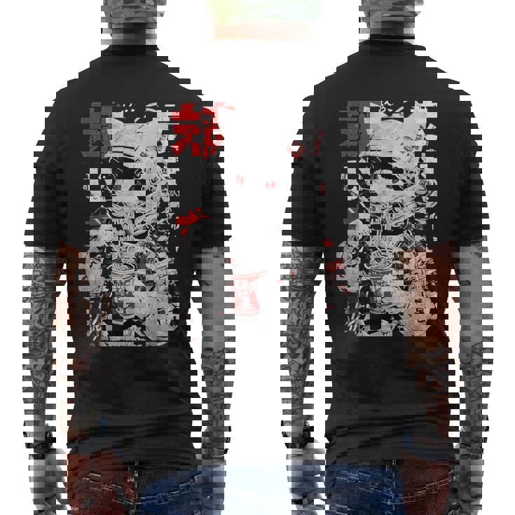 サイバーパンク 宇宙 猫ラーメン 日本のストリートウェア メンズTシャツ バックプリント