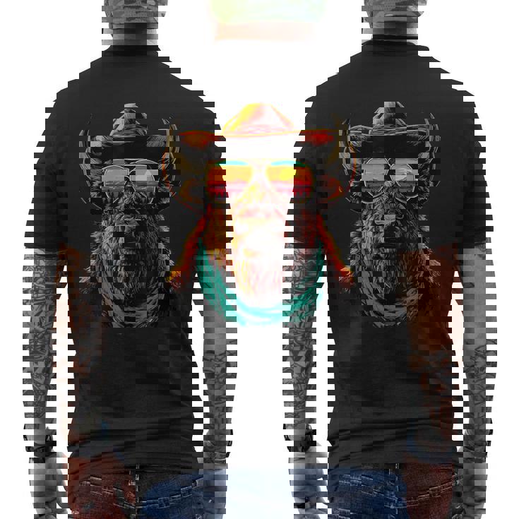 サングラス カラフル バイソン カウボーイ 動物 夕日 ウエスタン メンズTシャツ バックプリント