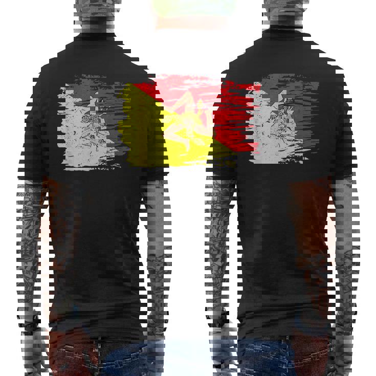 シチリア国旗 シチリア州パレルモ イタリア メンズTシャツ バックプリント