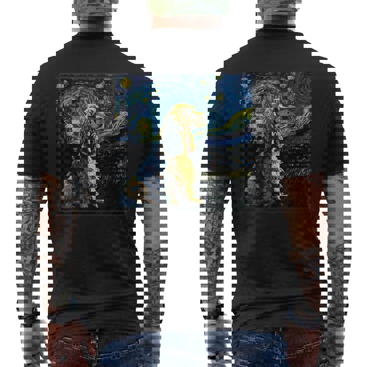 シュルレアリスム 星月夜 イングリッシュコッカースパニエル犬 メンズTシャツ バックプリント