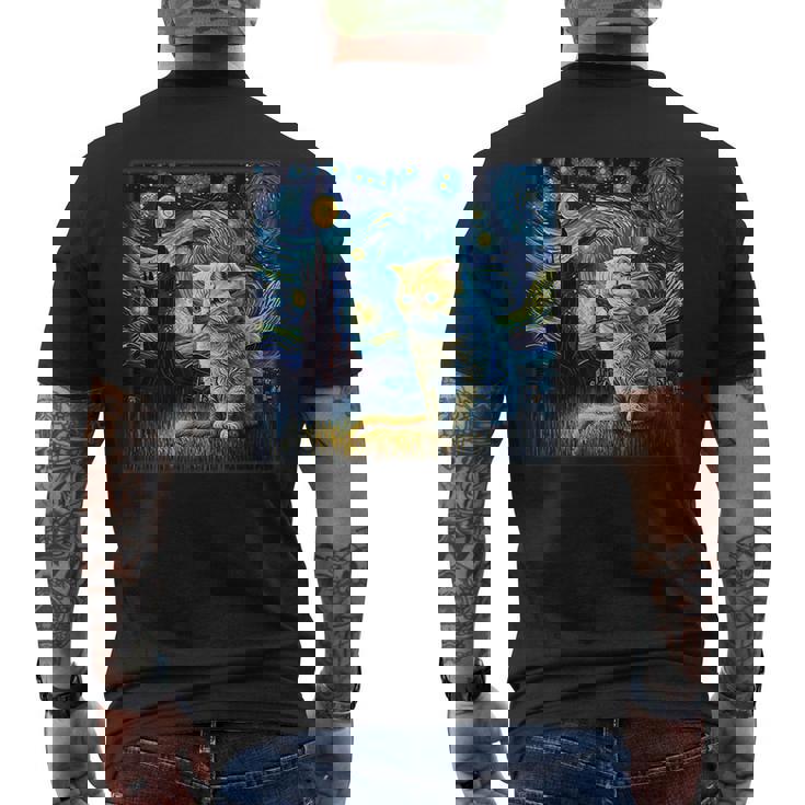 シュールレアリスム 星月夜 エキゾチック ショートヘア 猫 メンズTシャツ バックプリント