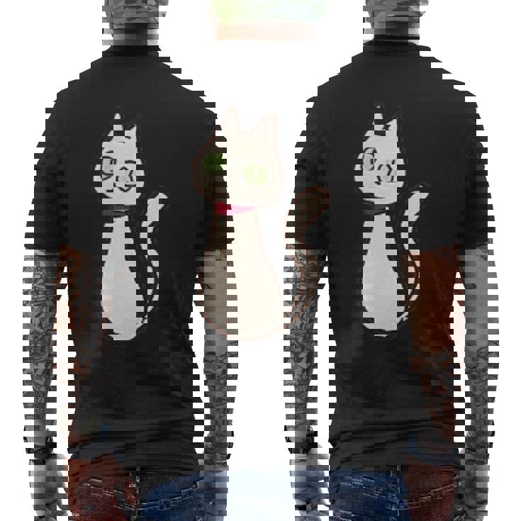 シロネコ 胸にワンポイント 落書き風 おもしろ メンズTシャツ バックプリント