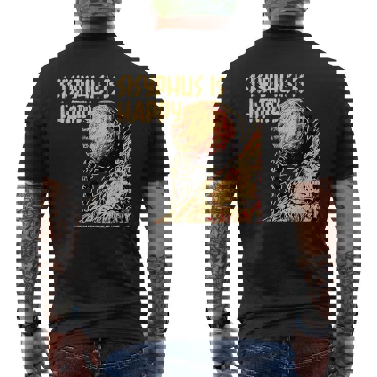 シーシュポス・イズ・ハッピー面白いギリシャ神話ミーム哲学 メンズTシャツ バックプリント