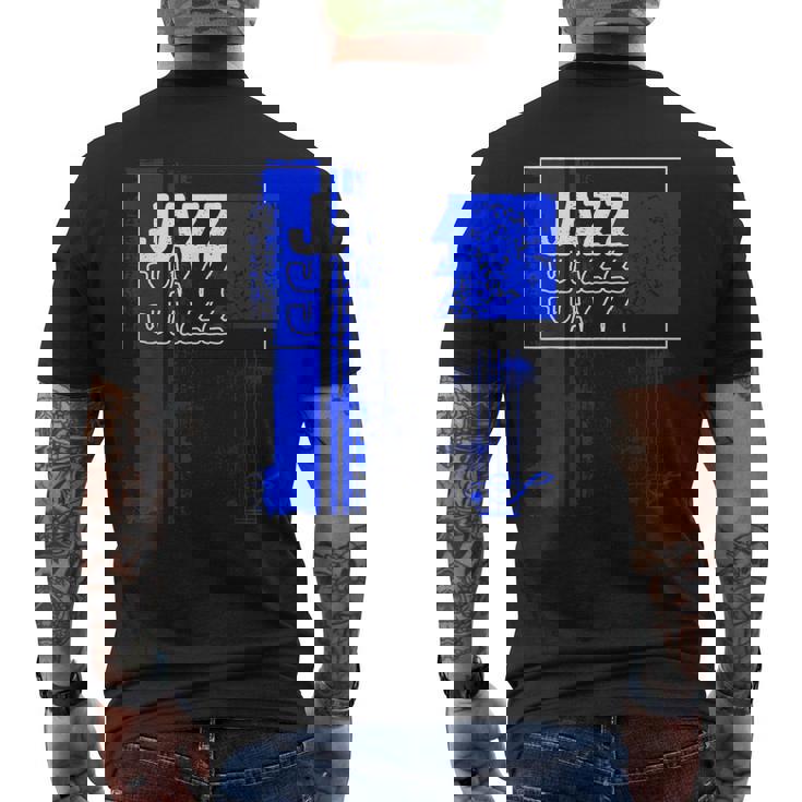 ジャズミュージシャンブルーシート ミュージックブルーノート メンズTシャツ バックプリント