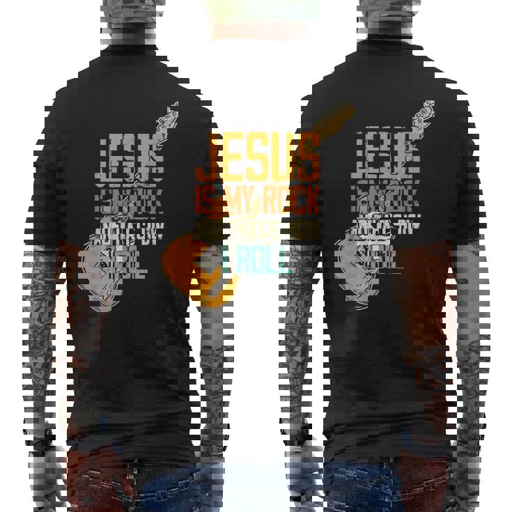 ジーザス・イズ・マイ・ロック・アンド・ザット・イズ・ハウ・アイ・ロール クリスチャン メンズTシャツ バックプリント