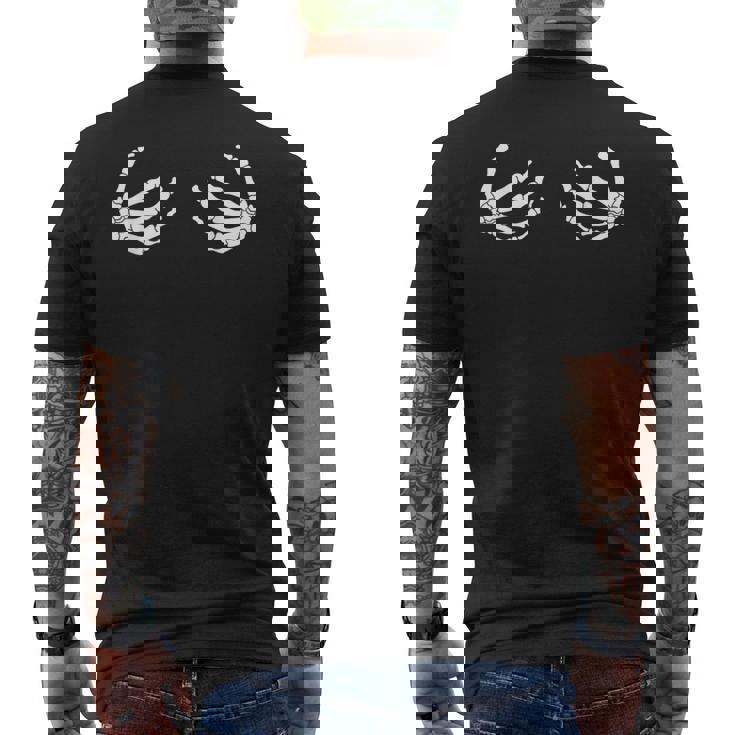 スケルトン おっぱい 恋人 手 ラブ スカル 面白い メンズTシャツ バックプリント