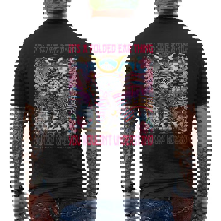 スコティッシュフォールド 耳 折れ 侍風景 メンズTシャツ バックプリント