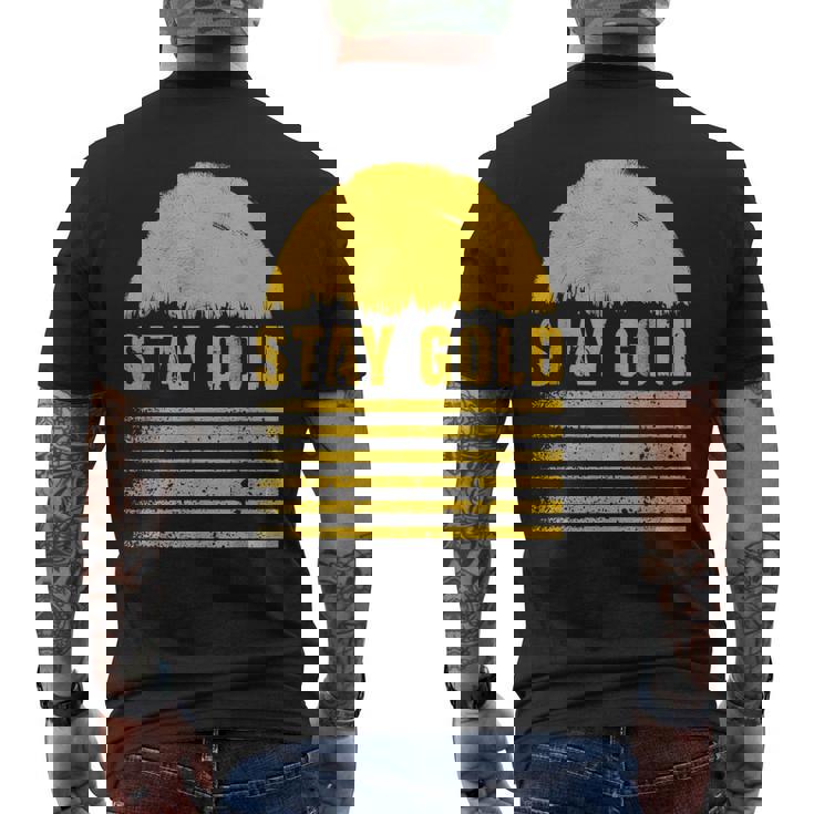 ステイゴールド 太陽 レトロ風 ストライプ 力強さ メンズTシャツ バックプリント