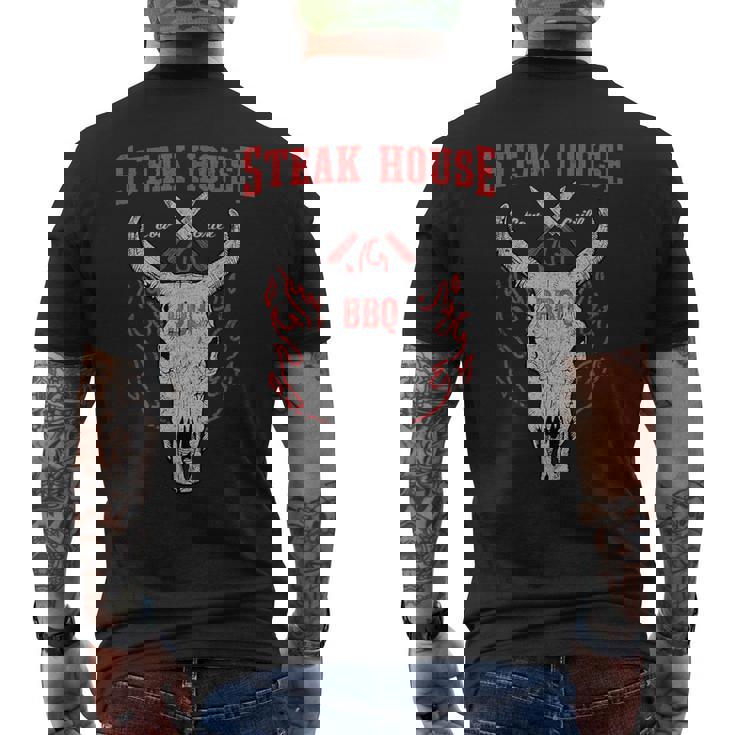 ステーキハウス Bbq バーベキュー グリル リブアイ ステーキハウス ディナー メンズTシャツ バックプリント
