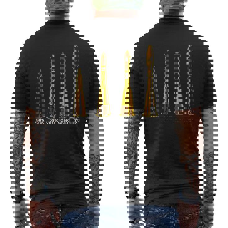 スプートニク ボストーク ヴォスホッド ソユズ ロケット ソ連 宇宙飛行機 メンズTシャツ バックプリント