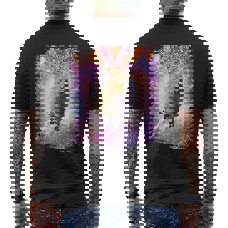 スペースギャラクシーquokka ワラビー ピザ付き メンズTシャツ バックプリント