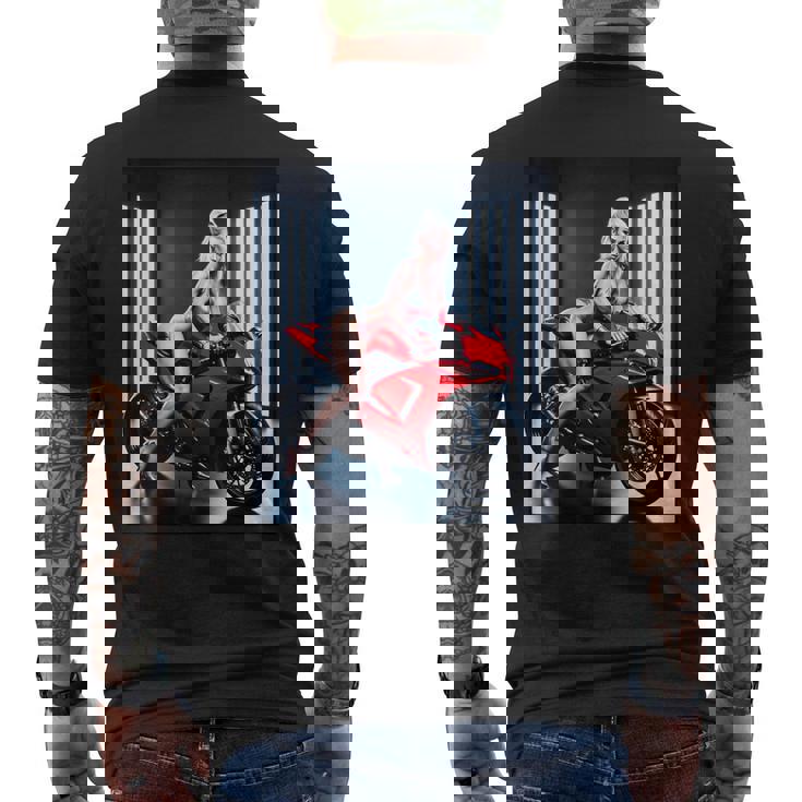 セクシーガールグラフィックtシャツ セクシーなブロンドガール&レッドストリートバイク メンズTシャツ バックプリント