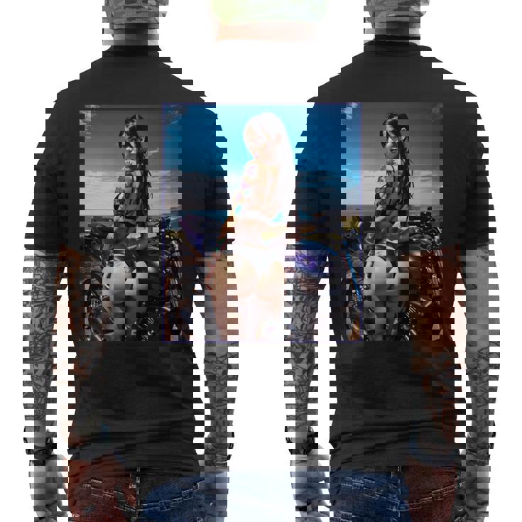 セクシーガールグラフィックtシャツ セクシーなラティーナガール&バイクビーチ。 長袖tシャツ メンズTシャツ バックプリント