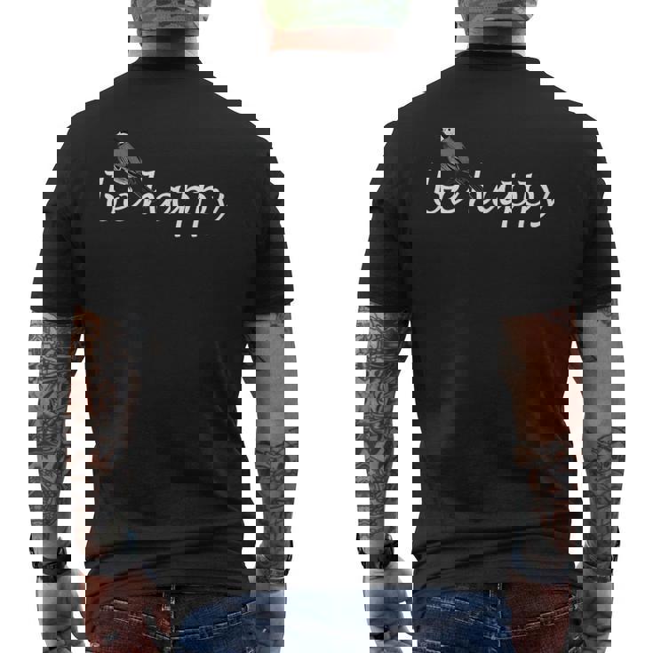 タイリクハクセキレイ Be Happy 鳥 動物 図 バードウォッチング 贈り物 鳥類学者 生物学者 自然科学 メンズTシャツ バックプリント