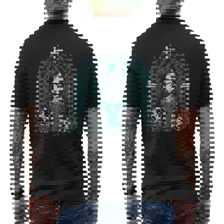 ダーク ゾンビ ゴシック人形 ちびスタイルと不気味な メンズTシャツ バックプリント