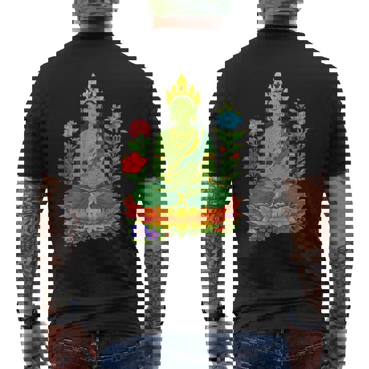 チベット仏陀瞑想 ヴァジュラヤナ グリーンタラ メンズTシャツ バックプリント