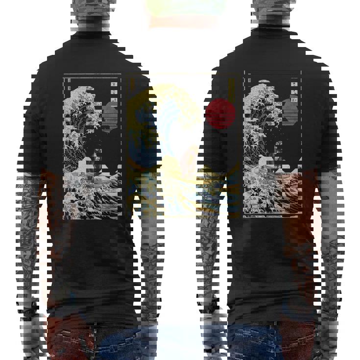 チンパンジー 神奈川波 おもしろサーフアニマル メンズTシャツ バックプリント