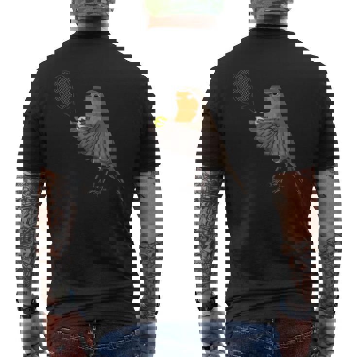 テニス ヨーロッパコマドリ 鳥 動物 図 バードウォッチング 贈り物 鳥類学者 生物学者 自然科学 メンズTシャツ バックプリント