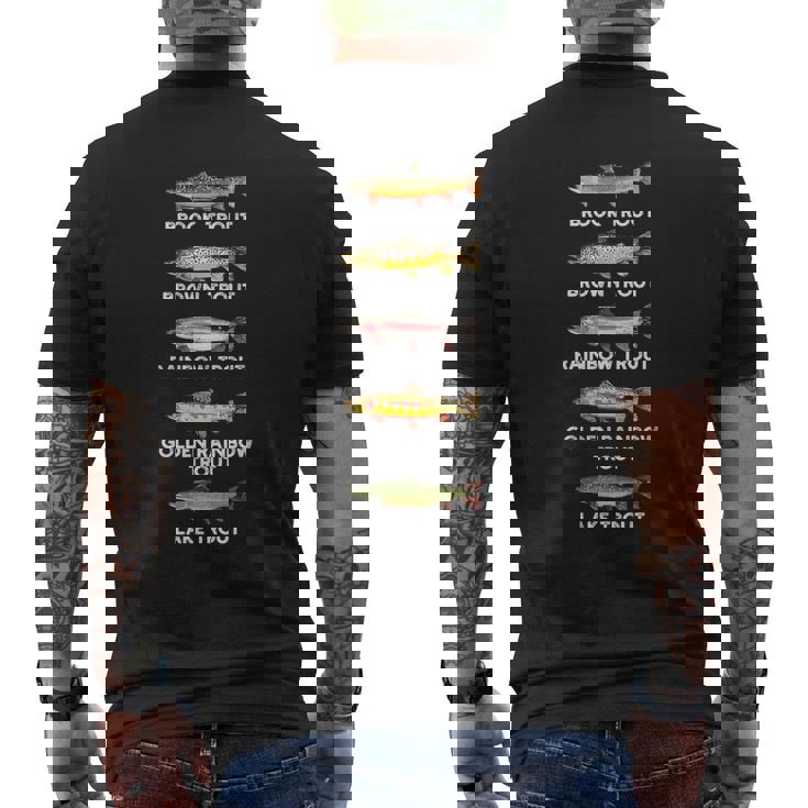 トラウトの種類 魚種おかしな釣り メンズTシャツ バックプリント