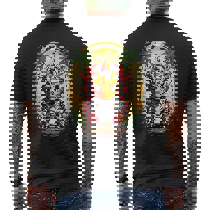 トリケラトプス恐竜ロボット トリケラトプスのマッチングデザイン メンズTシャツ バックプリント