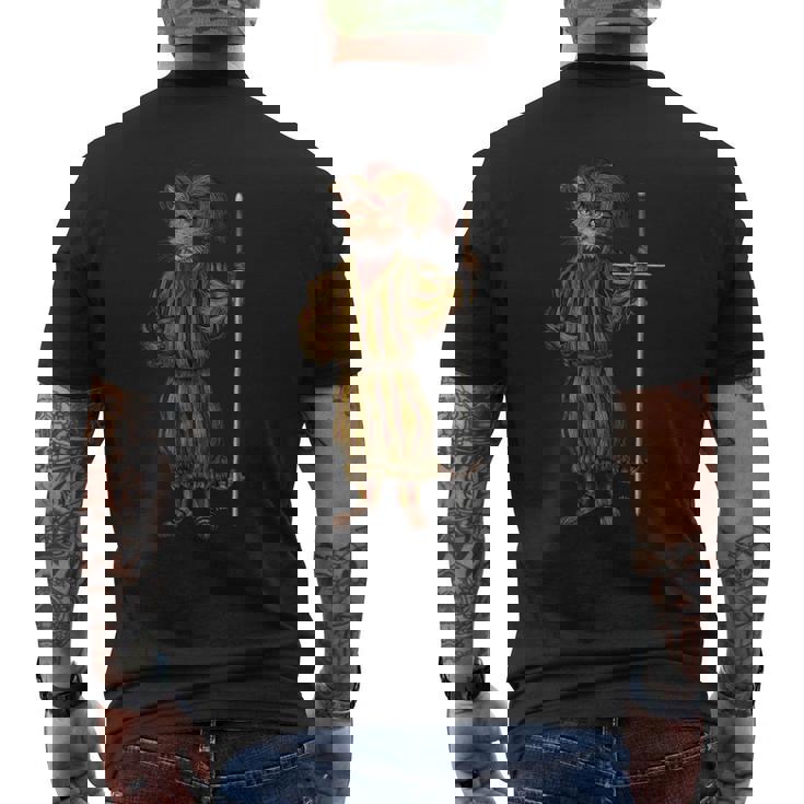 ドイツ ランドスケニヒト猫 ルネサンス ツヴァイハンダー 剣 Hema メンズTシャツ バックプリント