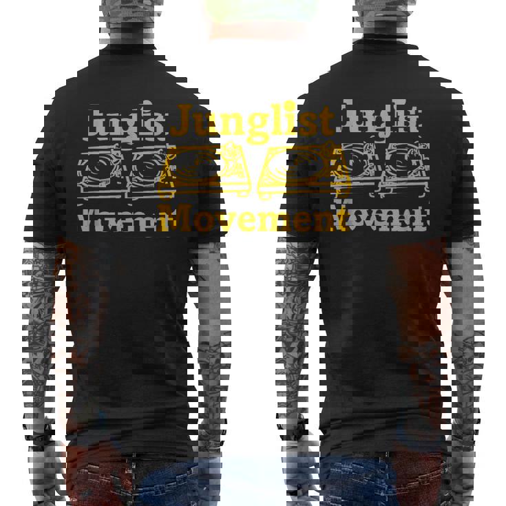 ドラムンベース レイバー ジャンクリスト ムーブメント Dj ターンテーブル アート デザイン メンズTシャツ バックプリント