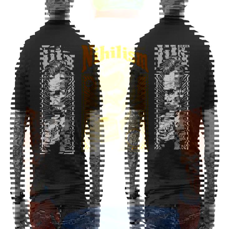 ニヒリズム 男性用 面白い ニーチェ哲学 ビンテージ広告 メンズTシャツ バックプリント