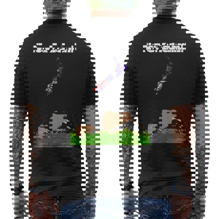 ニュージーランドのお土産キウイバードウォッチングニュージーランド地図 長袖tシャツ メンズTシャツ バックプリント