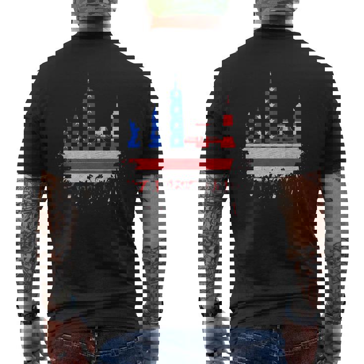 ニューヨーク・スカイライン 星条旗 アメリカ国旗アート Love Ny メンズTシャツ バックプリント