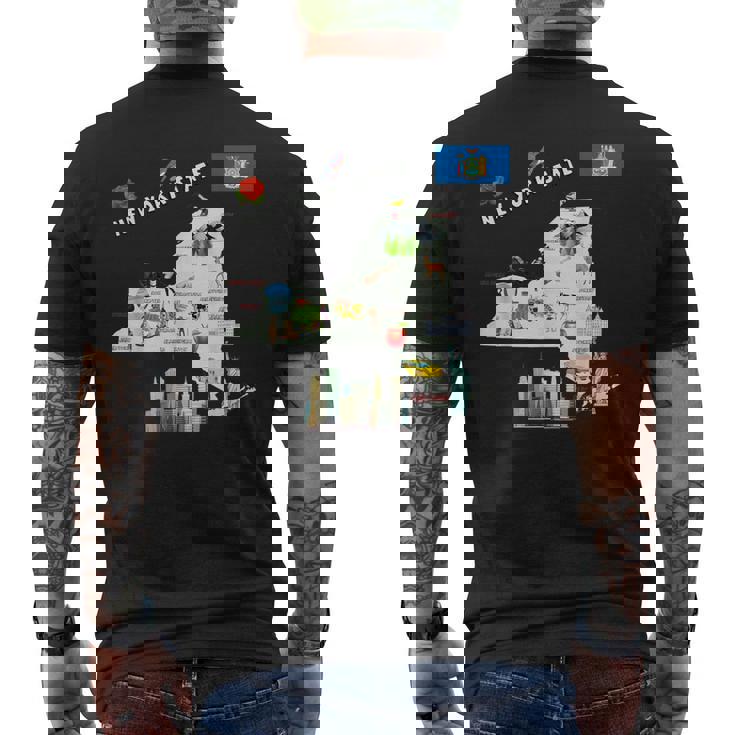 ニューヨーク州地図 観光地 都市 旗 メンズTシャツ バックプリント