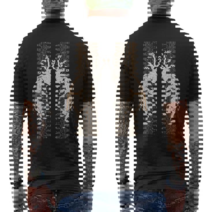 ネイティブアメリカン ココペリミュージシャンツインズ ボーダー2 楽しい メンズTシャツ バックプリント