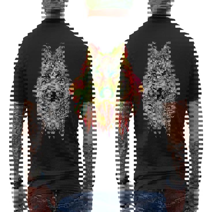 ネイティブアメリカンの羽 狼 星 プリティトレンディ メンズTシャツ バックプリント