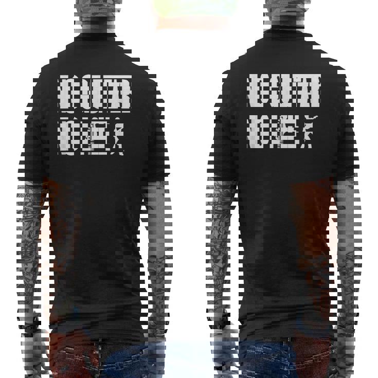 ノーギターノーライフ ギター好き ギター エレキギター ポップ音楽 ロック音楽 軽音部 バンド メンズTシャツ バックプリント