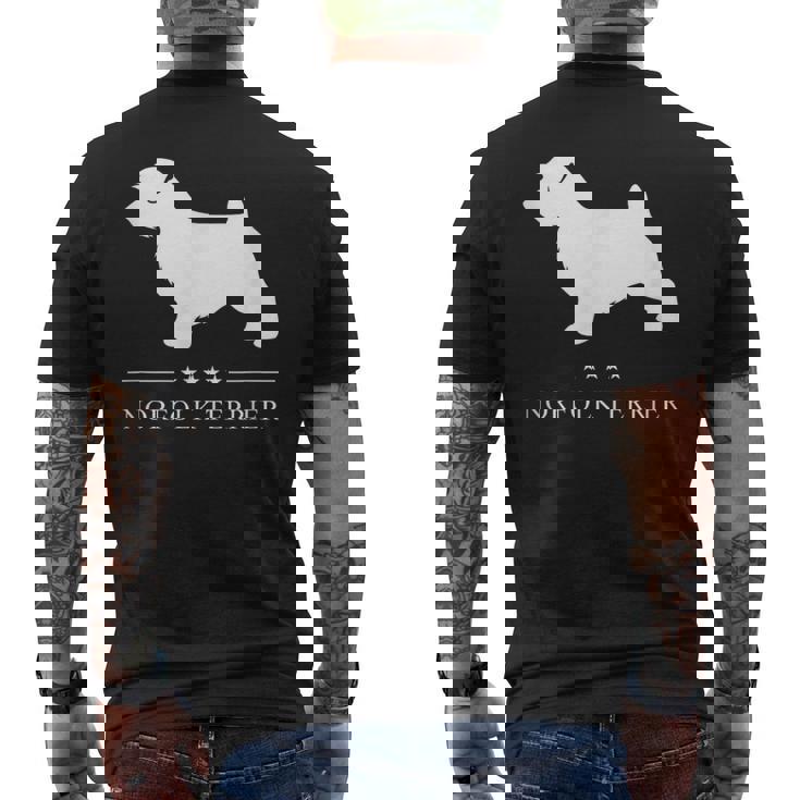 ノーフォークテリア犬の白いシルエット メンズTシャツ バックプリント