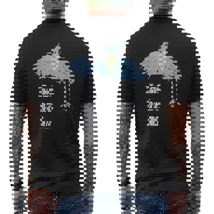 ハシビロコウさん 『ウェルカム』どうぶつフレンズ 動物園の生き物 大きな鳥 メンズTシャツ バックプリント