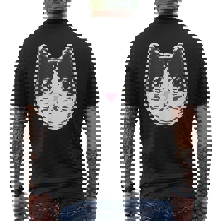 ハチワレ《ふぇいす》ねこ 猫【どうぶつフレンズ】シンプル 顔 ゆるくて かわいい 動物 イラスト メンズTシャツ バックプリント