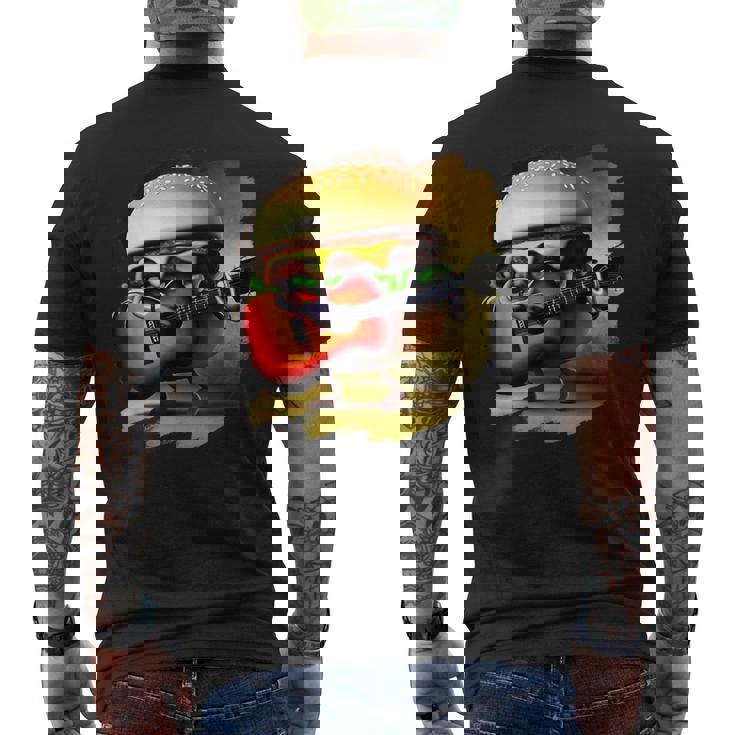 ハンバーガー 演奏 ギター ギタリスト ファニー ファーストフード ハンバーガー メンズTシャツ バックプリント