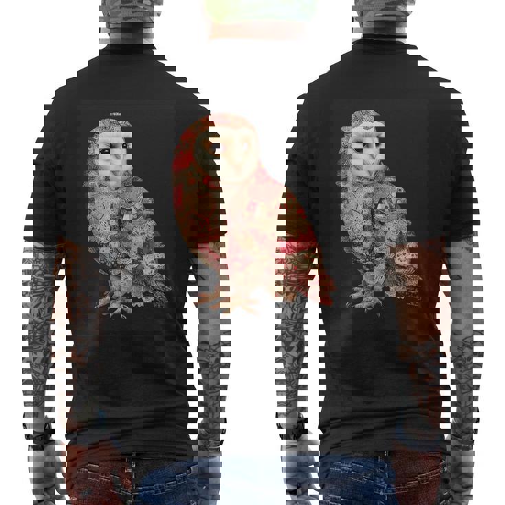 ハート柄の奇抜なパッチワークフクロウ メンズTシャツ バックプリント