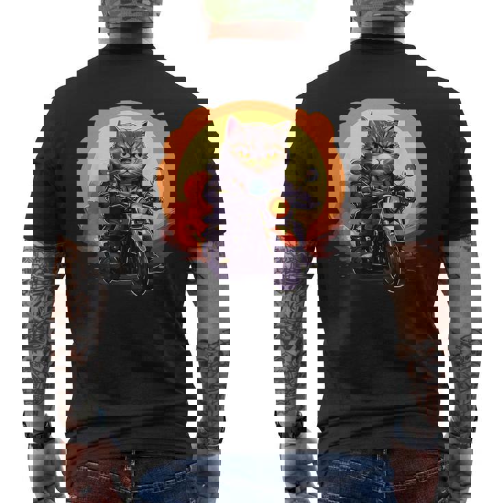 バイカー エキゾチック ショートヘア 猫 乗馬 オートバイ メンズTシャツ バックプリント