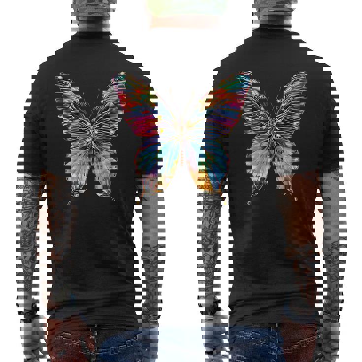 バタフライ カラフルな羽 バタフライ 蝶 メンズTシャツ バックプリント