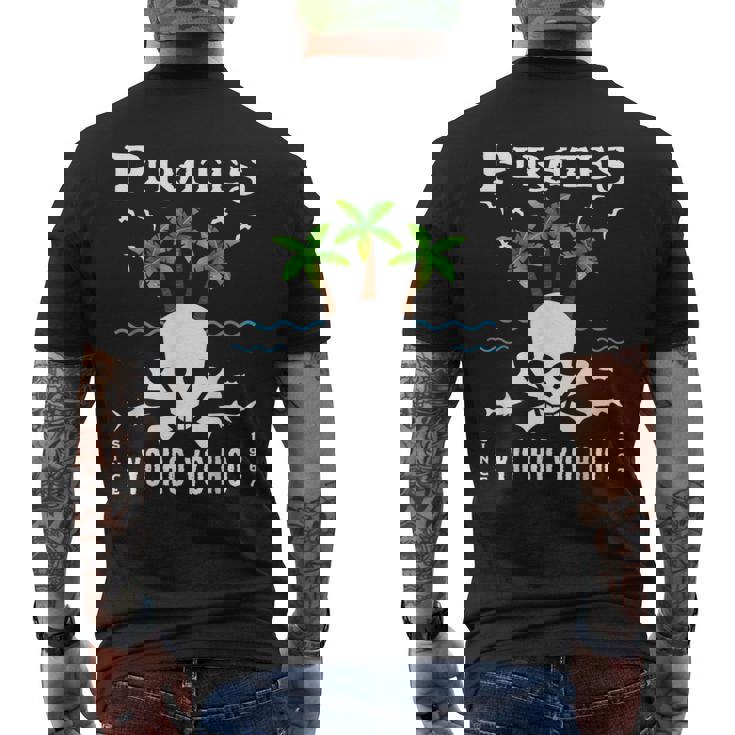 パイレーツ、カリビアン、ヨー・ホー・ヨー・ホ、スカル、テーマパーク、ライド メンズTシャツ バックプリント